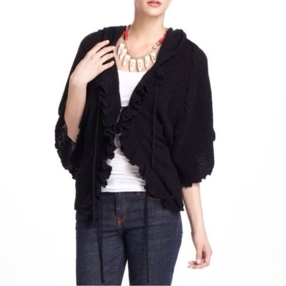 Anthropologie Sweaters - Anthropologie Sparrow Medium Black Ruffle Tie Front Short Sleeve‎ Cardigan